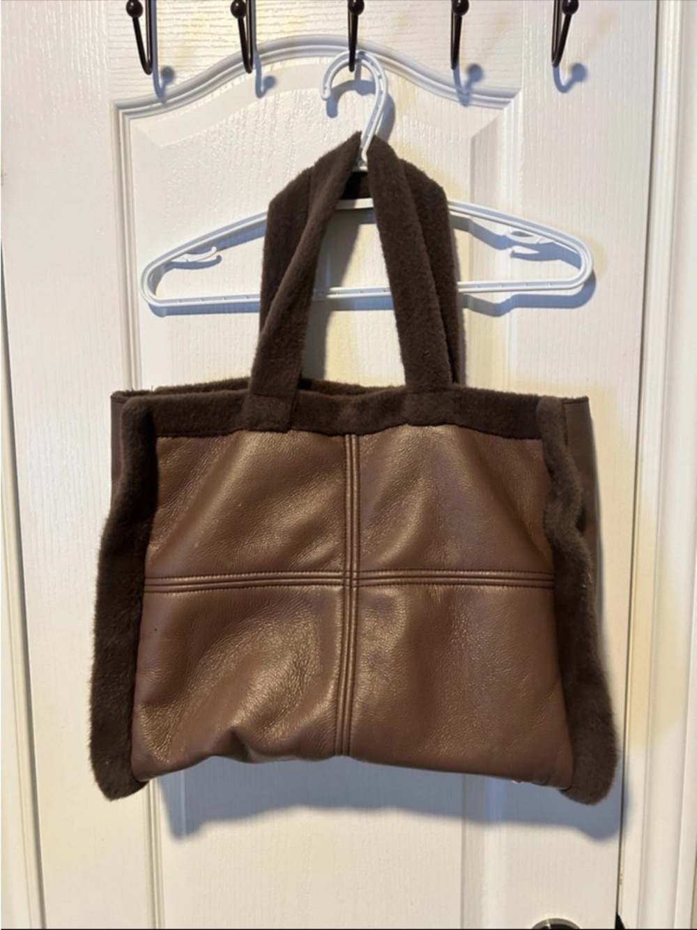 Brown Faux-Shearling Tote Bag